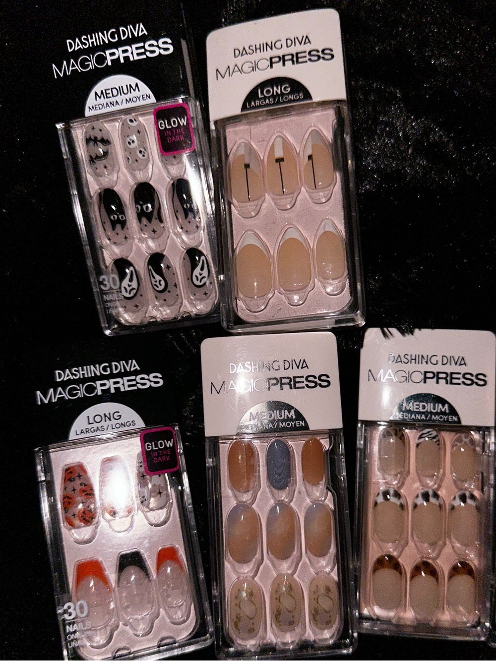 6 MagicPress Press-On Nails Set - Assorted Beige, Black & Orange Styles